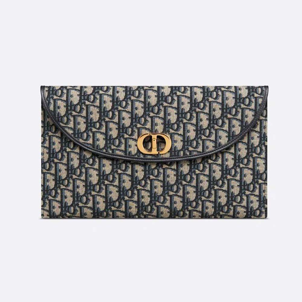 Dior Women 30 Montaigne Avenue Pouch with Flap Blue Dior Oblique Jacquard